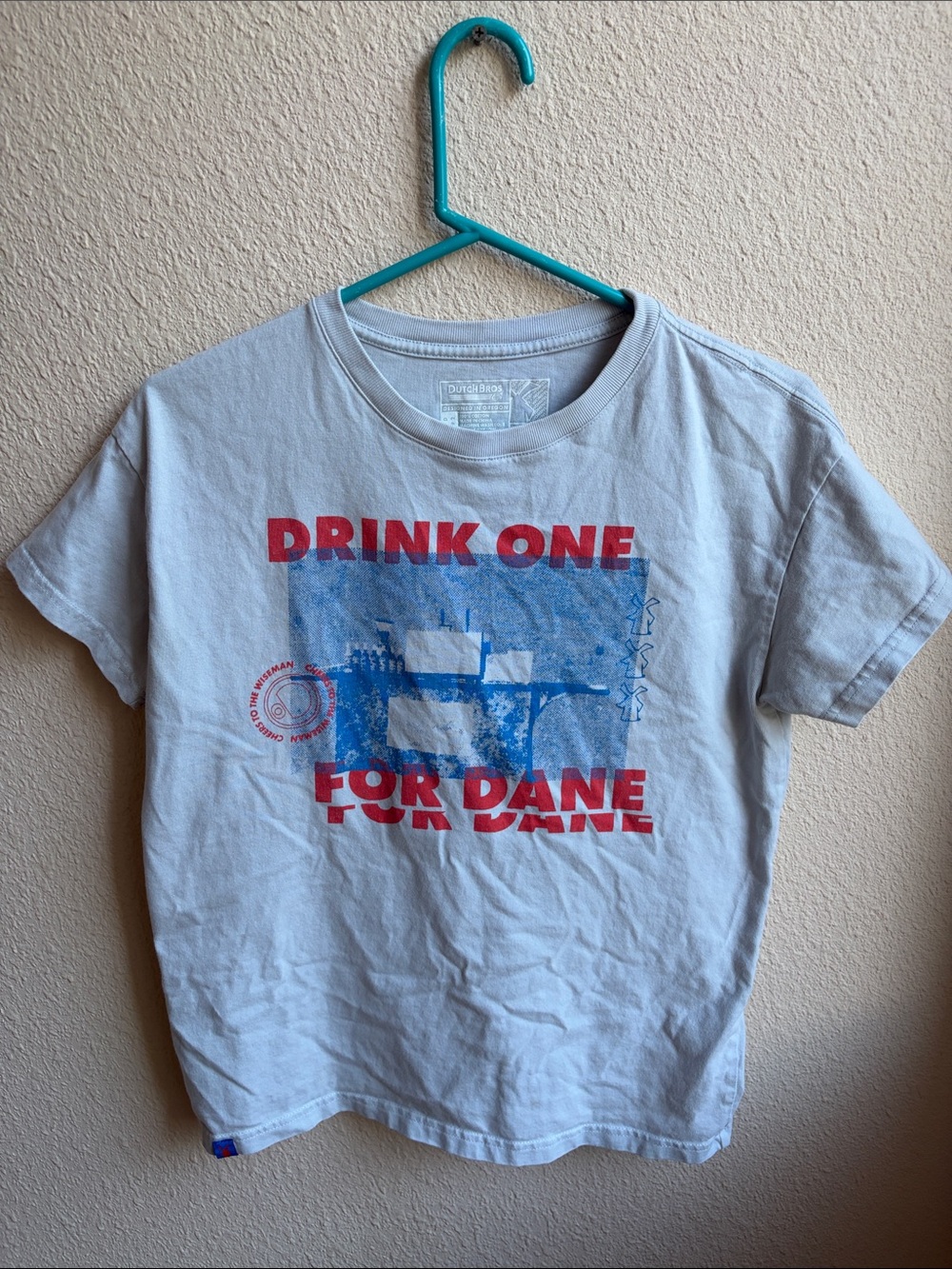 Dutch Bros White Tee with Red and Blue Graphic